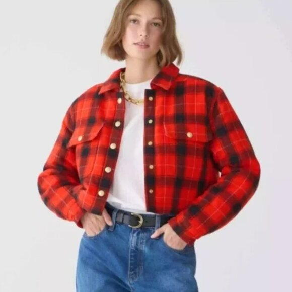 J. Crew Jackets & Blazers - NWT J. Crew Cropped Buffalo Red Plaid Holiday Puffer Jacket, Size S